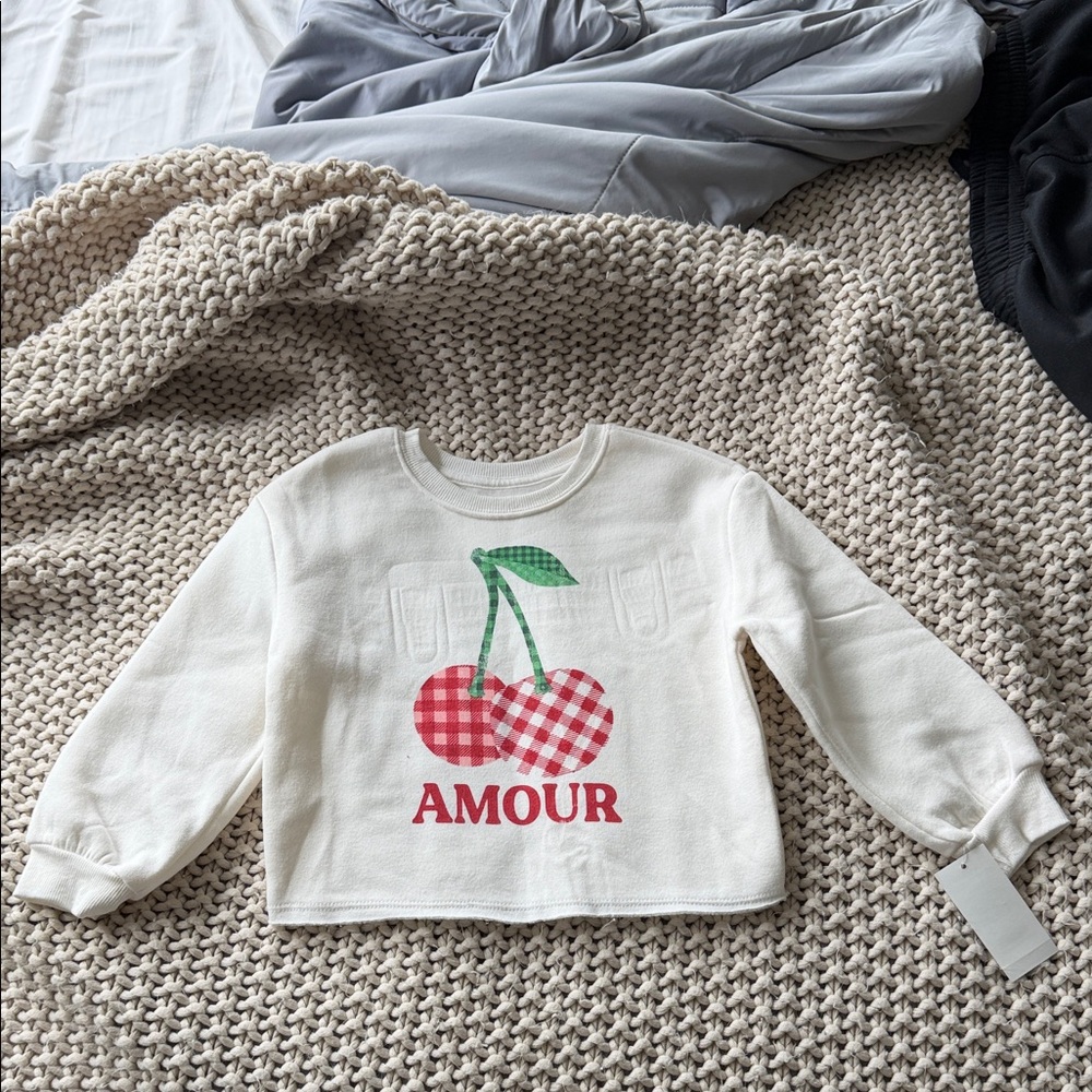 Toddler White Sweatshirt with Cherry Design